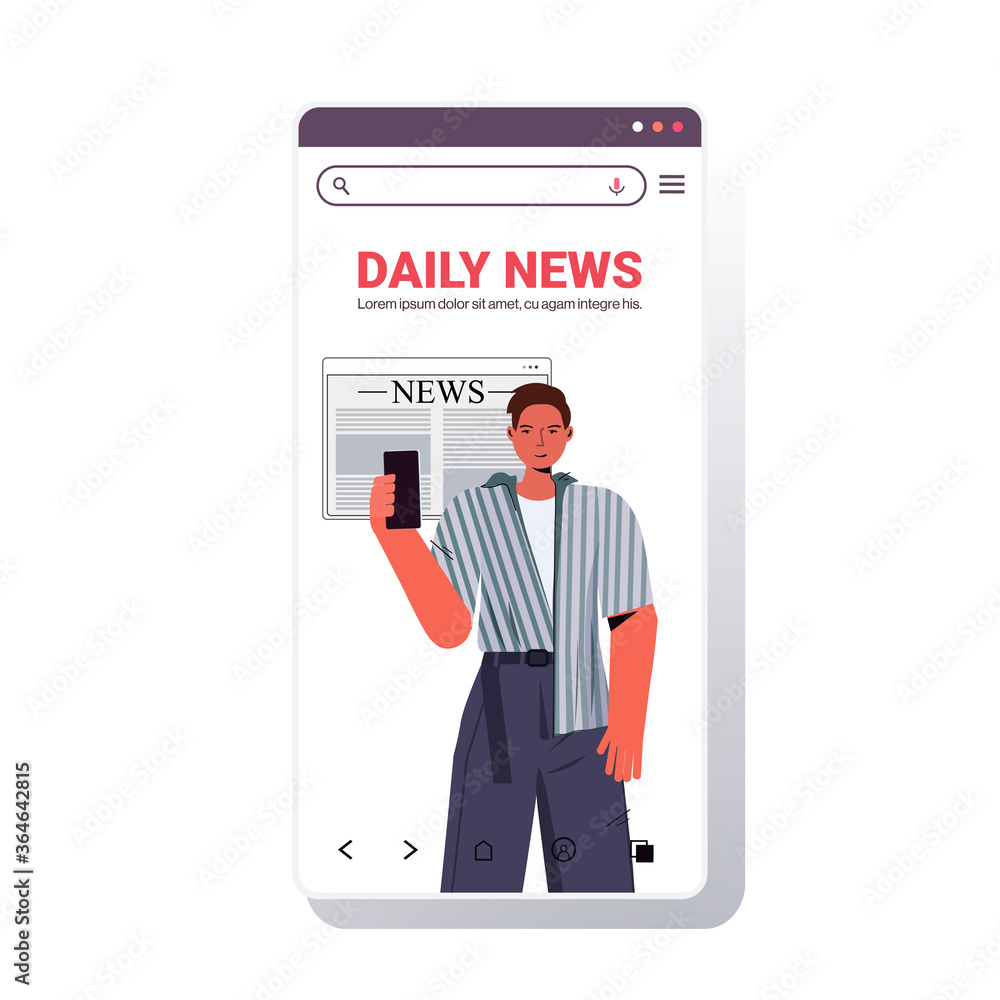 man reading news on smatphone screen daily news press mass media concept smartphone screen mobile app portrait copy space vector illustration man reading news on smatphone screen daily news press mass media concept smartphone screen mobile app portrait copy space vector illustration
