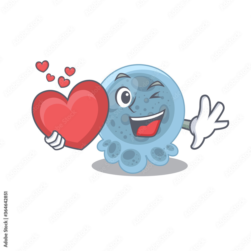 Naklejka premium A lovable pasteurella caricature design style holding a big heart