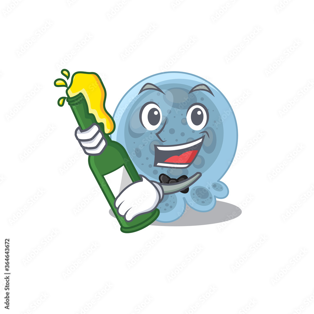 Obraz na plátně A caricature design style of pasteurella cheers with a bottle of wine