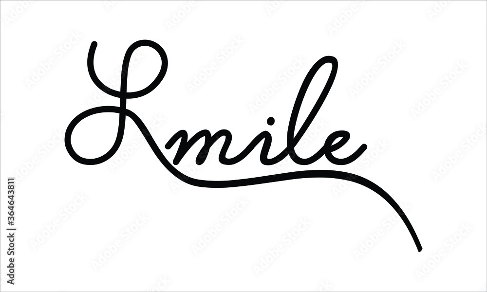 Smile Hand written script Typography Black text lettering and Calligraphy phrase isolated on the White background Smile Hand written script Typography Black text lettering and Calligraphy phrase isolated on the White background
