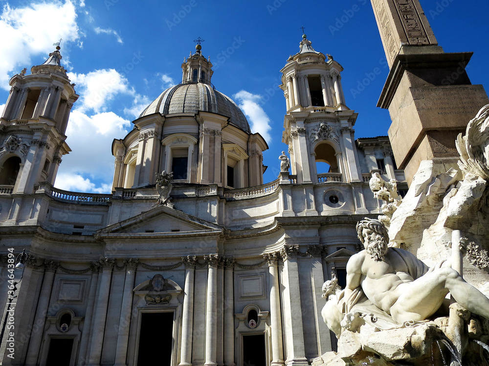 The Church of Sant'Agnese and The Fountain of Four Rivers in Piazza Navona, Rome, ITALY