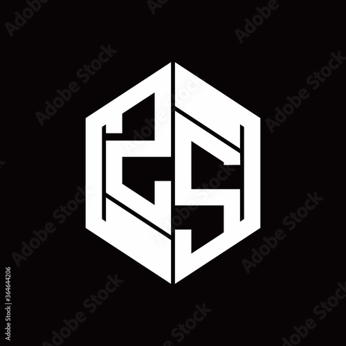 ZS Logo monogram with hexagon inside the shape design template