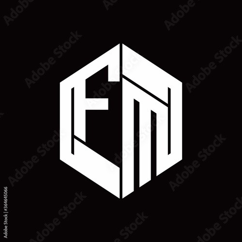 FM Logo monogram with hexagon inside the shape design template