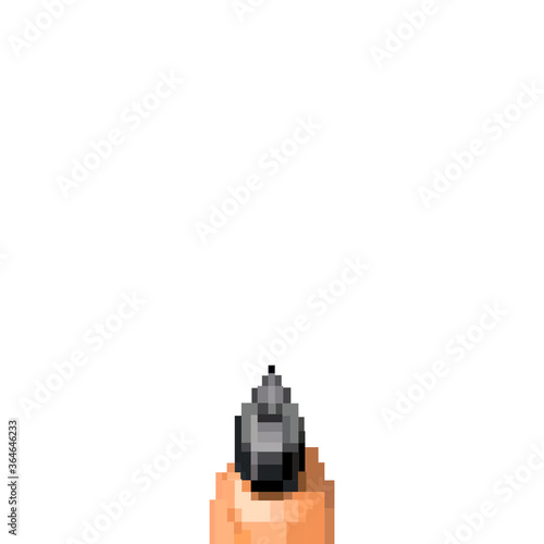 Fototapeta Illustration hand holding gun isolated from old First-Person Shooter computer ga