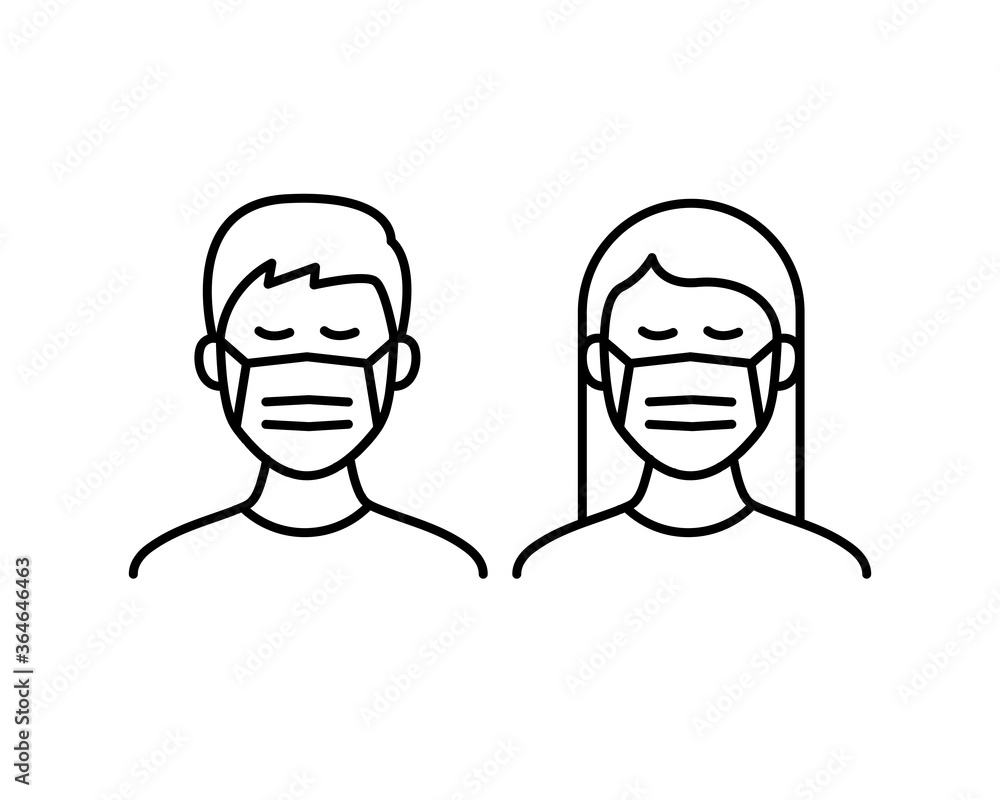 Man and women with protection mask icon vector image