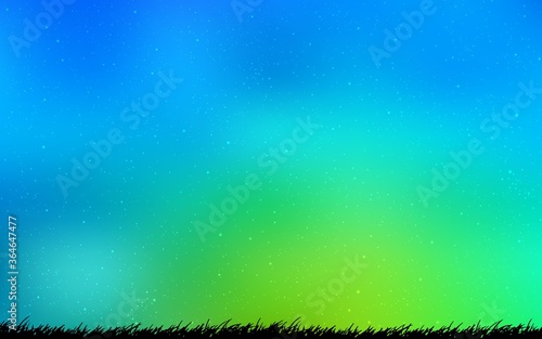 Light Blue, Green vector background with astronomical stars. Shining illustration with sky stars on abstract template. Pattern for futuristic ad, booklets.