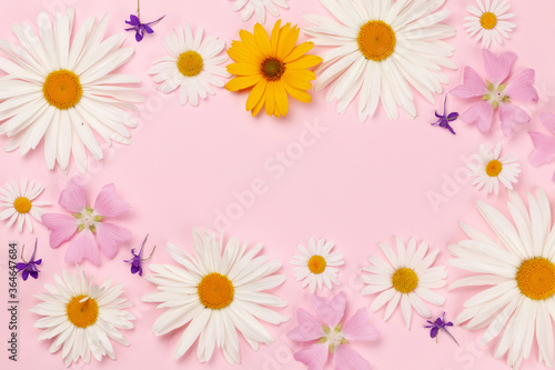 Garden flowers frame over pink © karandaev