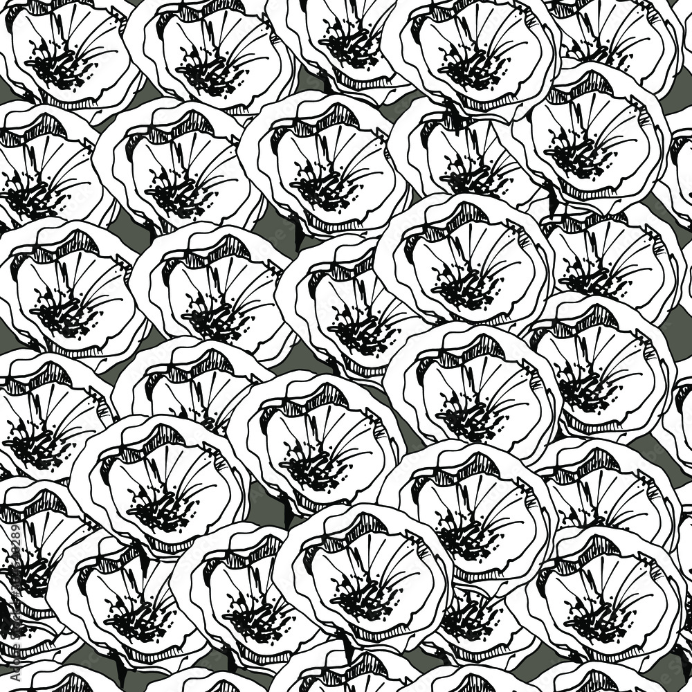 Pattern with big poppy, red flower, wild plants. Background for children and adults with a red delicate poppy at different angles. manual graphics. isolate. For textile, wallpaper, design, packaging. Pattern with big poppy, red flower, wild plants. Background for children and adults with a red delicate poppy at different angles. manual graphics. isolate. For textile, wallpaper, design, packaging.