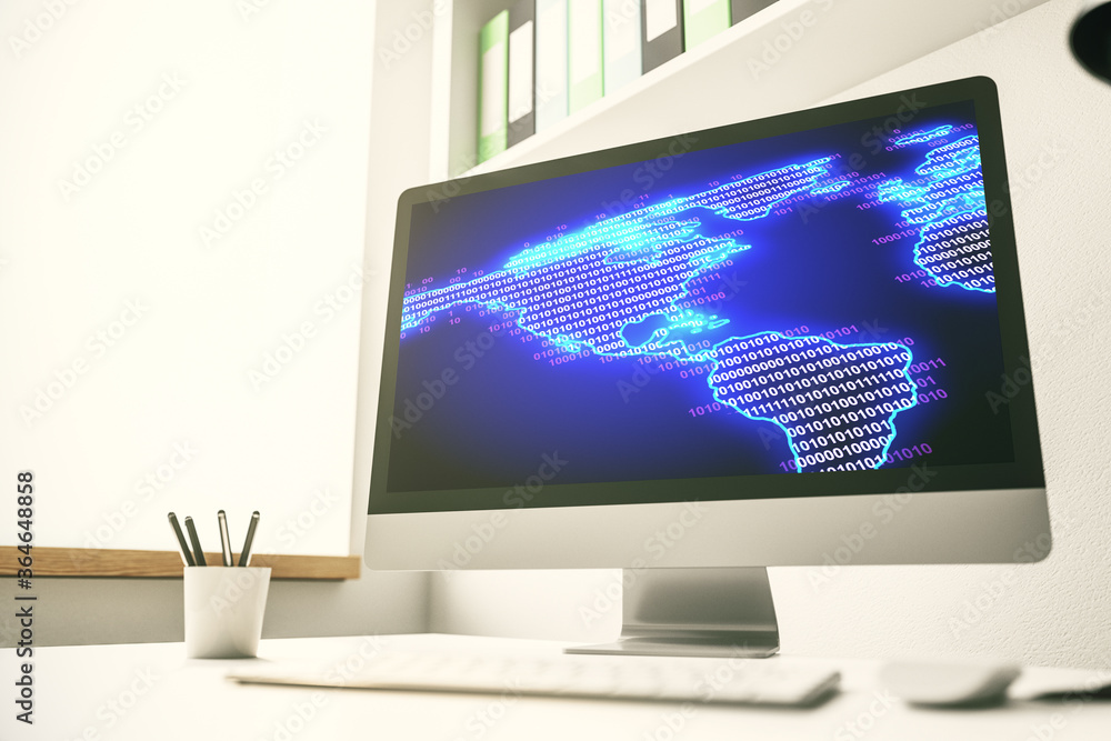 America map on modern computer monitor, big data and digital technology concept. 3D Rendering America map on modern computer monitor, big data and digital technology concept. 3D Rendering