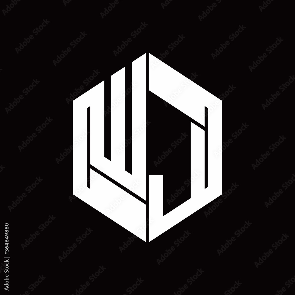 WJ Logo monogram with hexagon inside the shape design template WJ Logo monogram with hexagon inside the shape design template