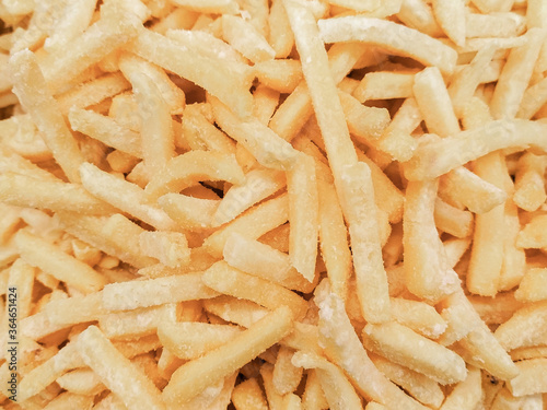 full frame of fast food frozen french fries at food store