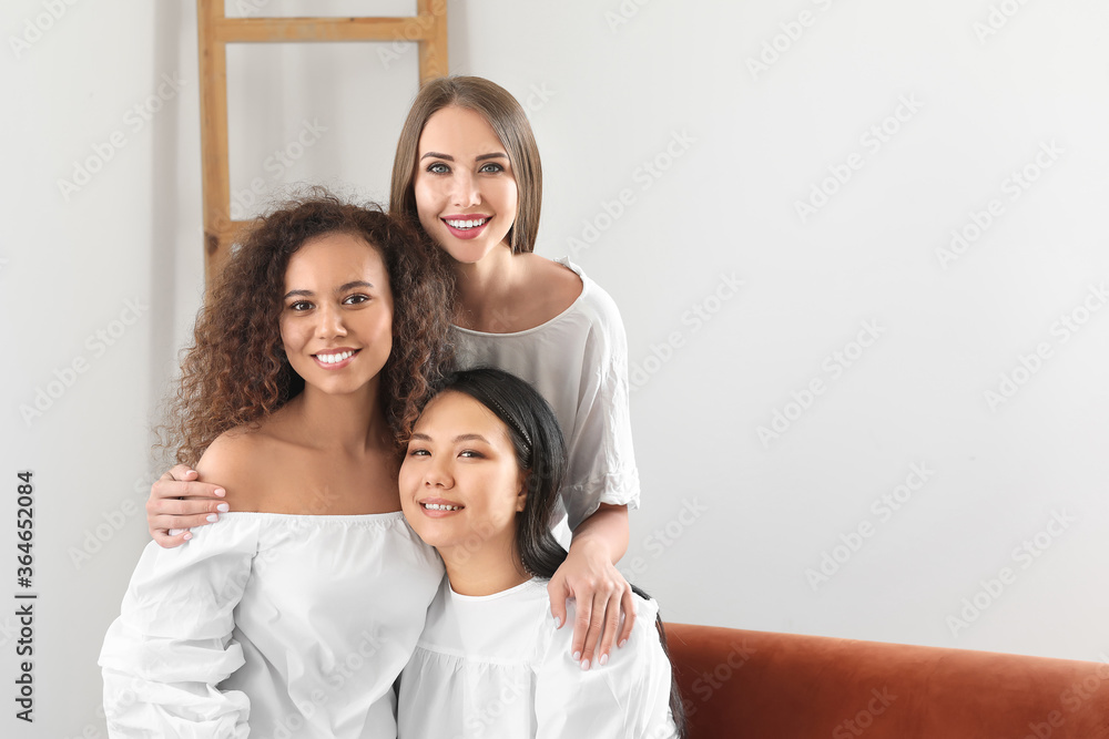 Women of different nationalities at home. Stop racism Women of different nationalities at home. Stop racism