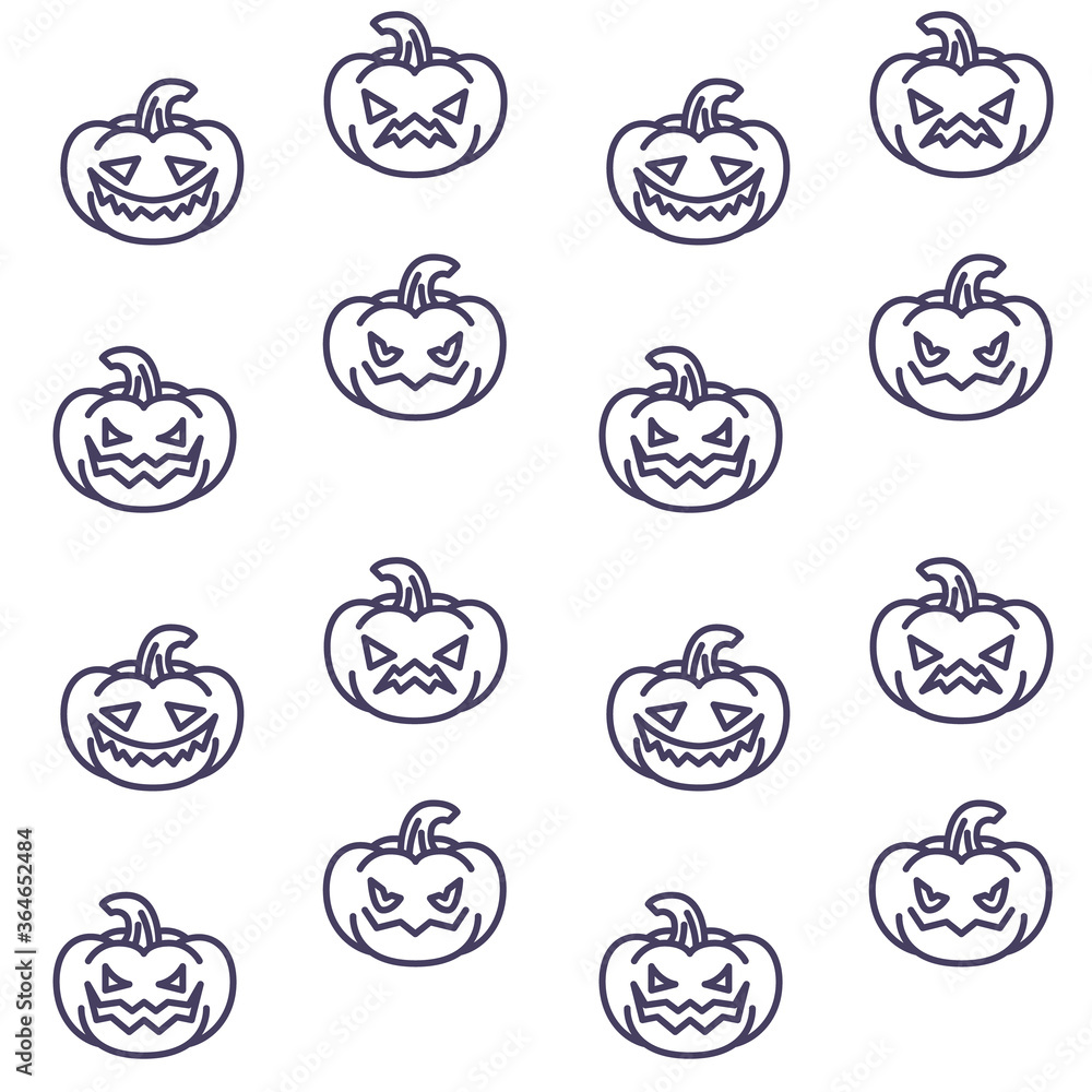 Pumpkin emoticon icons pattern. Halloween pumpkin emoji seamless background. Seamless pattern vector illustration