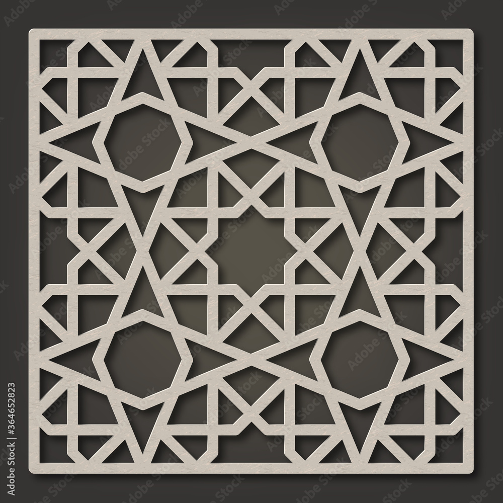 Laser Cutting Design Template. Decorative Grille. Oriental geometric pattern.