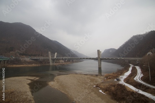 Gangchon Rail Park, Chuncheon, South Korea - 15 February 2019:  The landscape view when riding rail cart in the theme park. photo