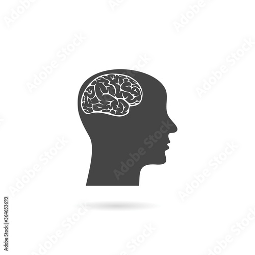 Brain and human head icon with shadow