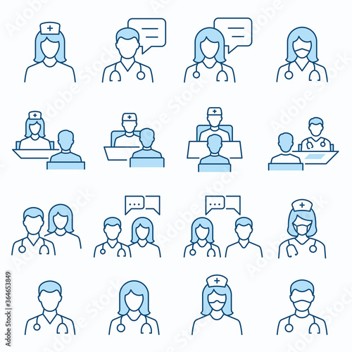 Doctor flat line icon set. Vector illustration. Editable stroke.