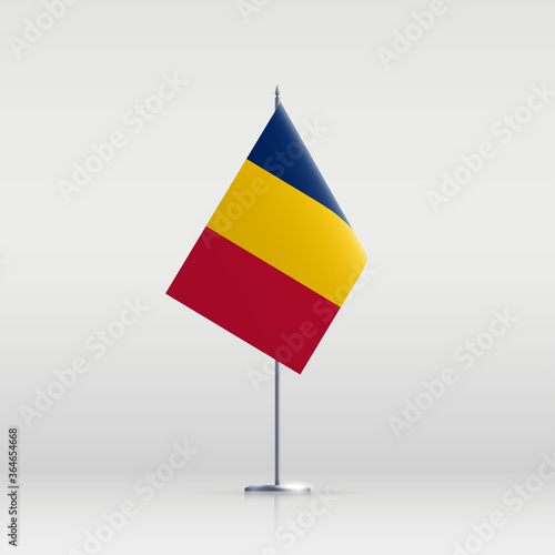 Chad flag state symbol isolated on background national banner. Greeting card National Independence Day of the Republic of Chad. Illustration banner with realistic state flag.