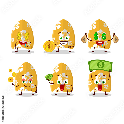 Fototapeta Naklejka Na Ścianę i Meble -  Surfing board cartoon character with cute emoticon bring money