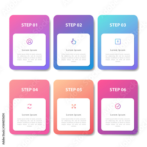 Gradient colorful info graphic steps with text boxes vector template