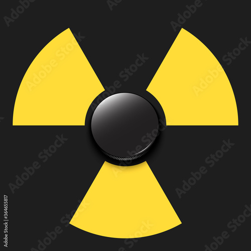 Radiaction symbol with hockey puck. Caution radioactive danger sign. Hockey quarantined. Cancellation of sports tournaments. Vector illustratio