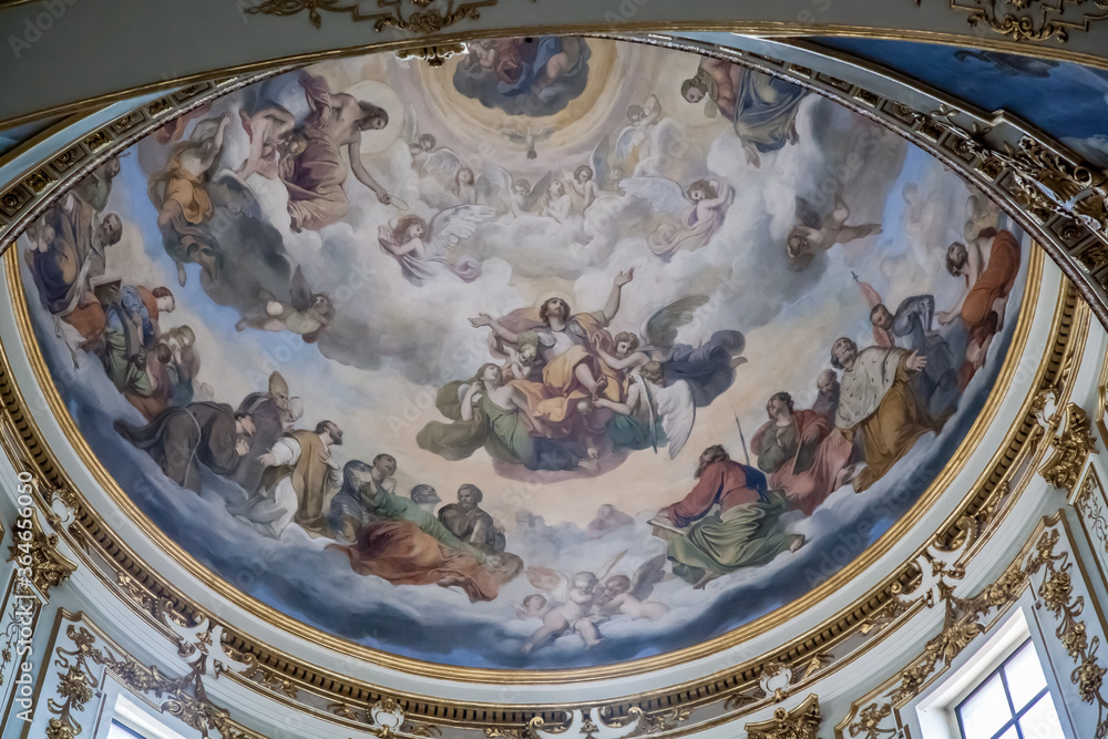 Painting of the dome of the Cathedral of Santa Maria Maggiore in Bergamo. Lombardy, Italy