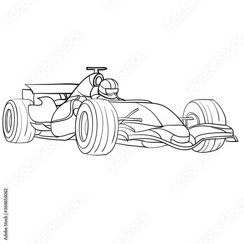 racing car sketch, ship, coloring book, isolated object on white background, vector illustration,