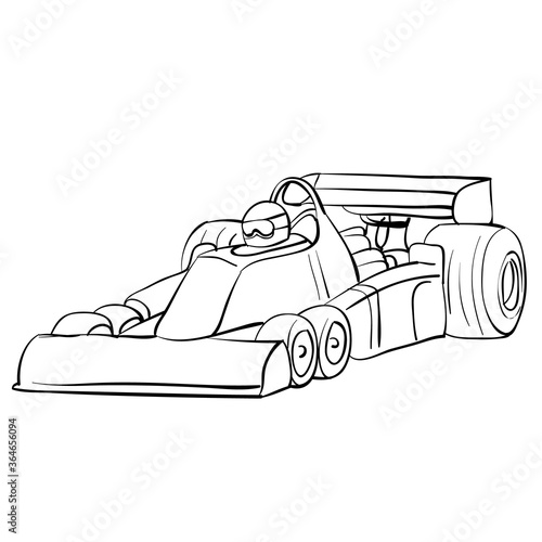 racing car sketch, ship, coloring book, isolated object on white background, vector illustration,