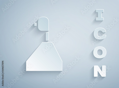 Paper cut Gear shifter icon isolated on grey background. Transmission icon. Paper art style. Vector Illustration.