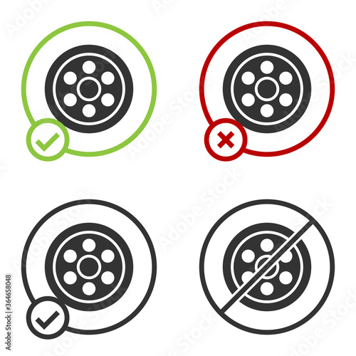 Black Alloy wheel for a car icon isolated on white background. Circle button. Vector Illustration.