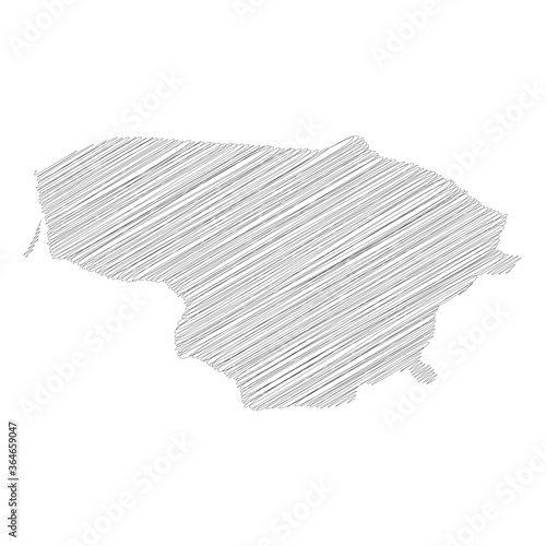 Lithuania - pencil scribble sketch silhouette map of country area with dropped shadow. Simple flat vector illustration