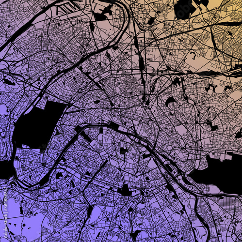 Paris, France — urban vector city map of capital city with Seine river, roads and railways, minimalist town plan design poster, city center, downtown, transportation network, blueprint