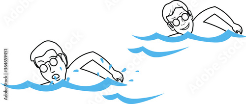 two boys are swimming