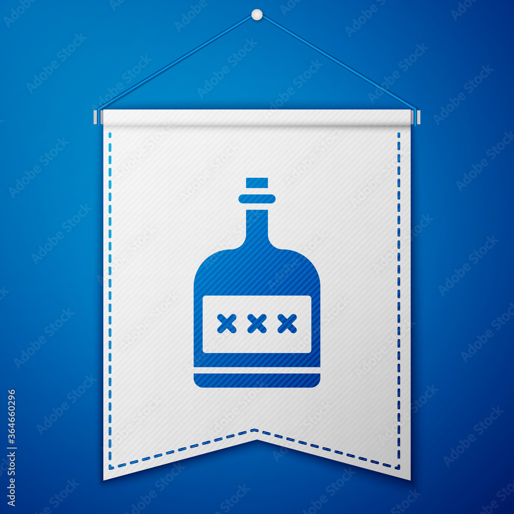 Blue Alcohol drink Rum bottle icon isolated on blue background. White pennant template. Vector Illustration. Blue Alcohol drink Rum bottle icon isolated on blue background. White pennant template. Vector Illustration.