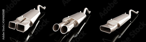 car muffler sport  on a black  background 3D illustration, 3D re