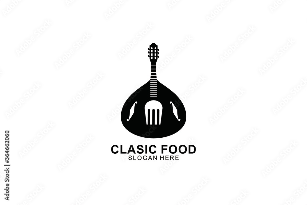 fork and guitar unique logo template design. symbol illustration. fork and guitar unique logo template design. symbol illustration.
