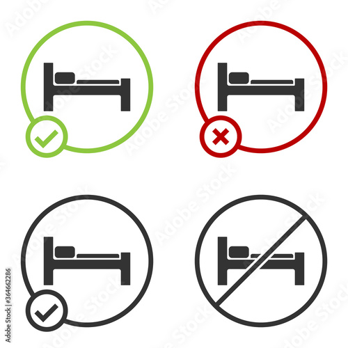 Black Bed icon isolated on white background. Circle button. Vector Illustration.