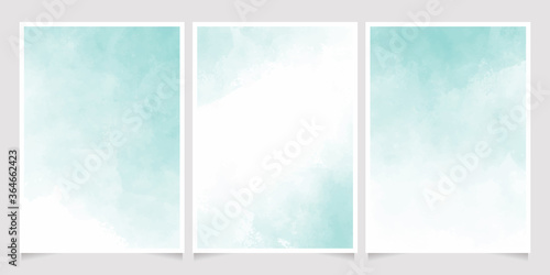green pastel watercolor wet wash splash 5x7 invitation card background template collection