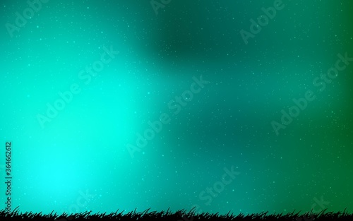 Light Green vector texture with milky way stars. Space stars on blurred abstract background with gradient. Pattern for futuristic ad, booklets.