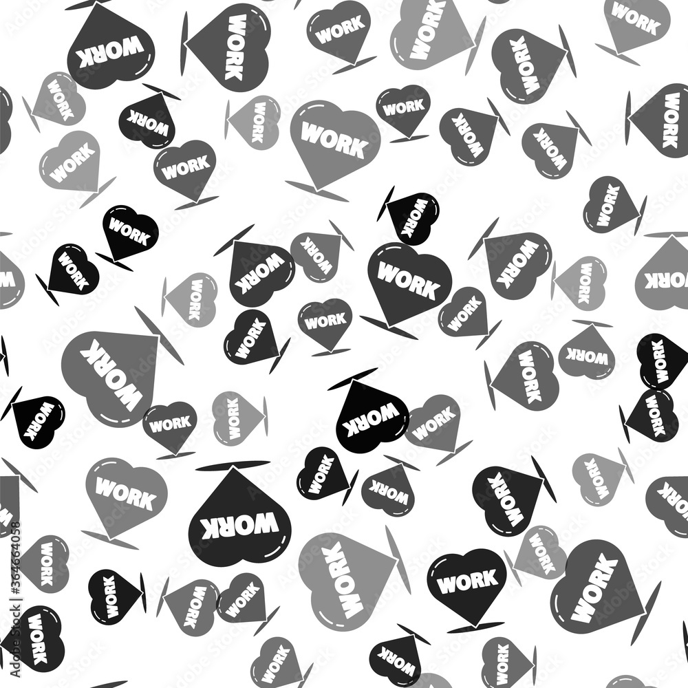 Black Heart with text work icon isolated seamless pattern on white background. Vector Illustration. Black Heart with text work icon isolated seamless pattern on white background. Vector Illustration.
