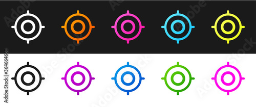 Set Target sport icon isolated on black and white background. Clean target with numbers for shooting range or shooting. Vector Illustration.