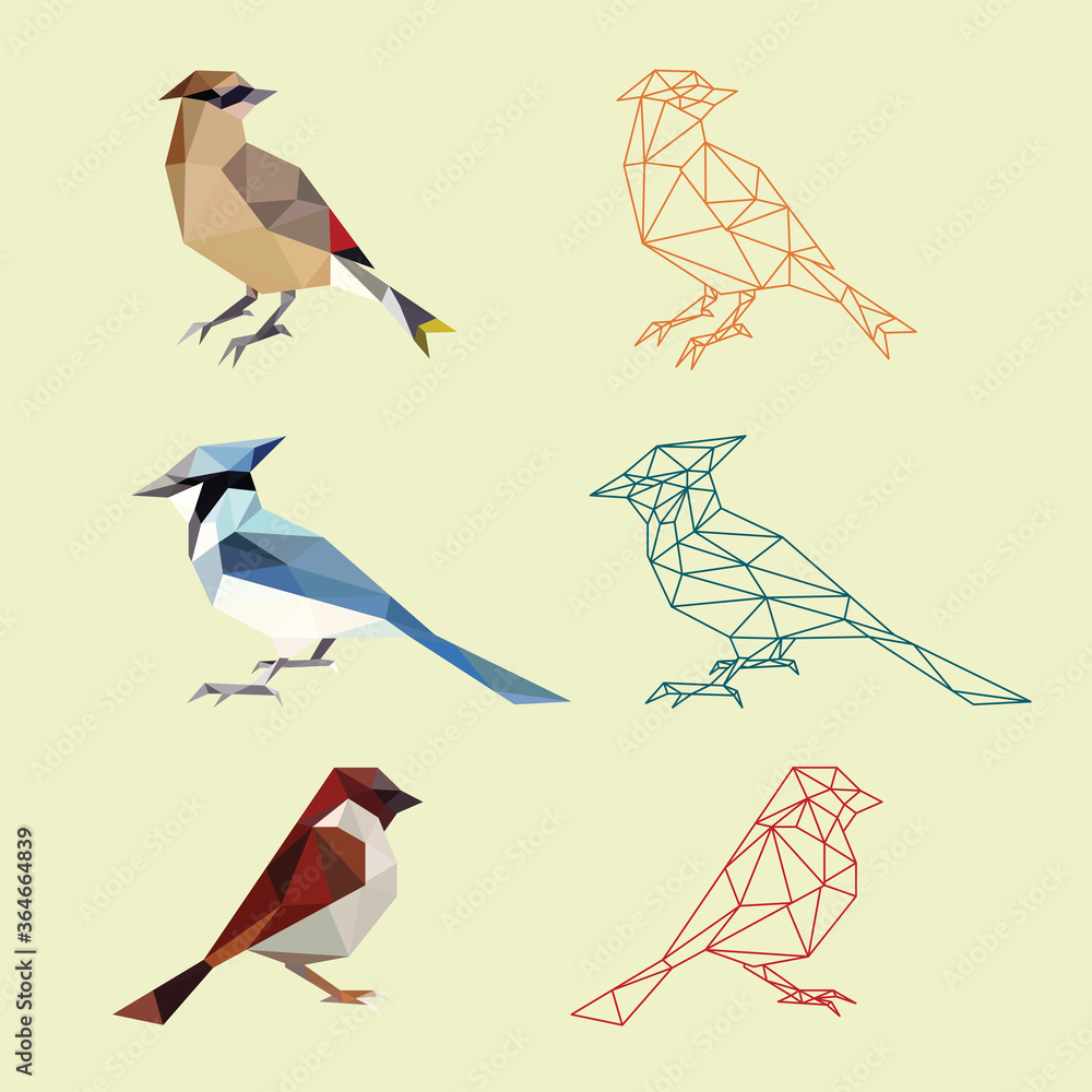 Obraz premium BIRD ANIMALS LOW POLY LOGO ICON SYMBOL SET. TRIANGLE GEOMETRIC POLYGON