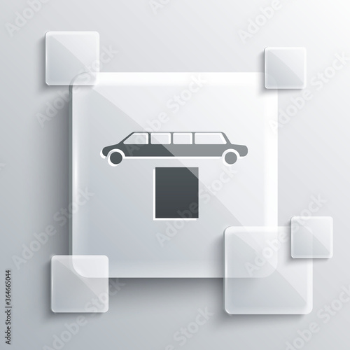 Grey Luxury limousine car and carpet icon isolated on grey background. For world premiere celebrities and guests poster. Square glass panels. Vector Illustration.