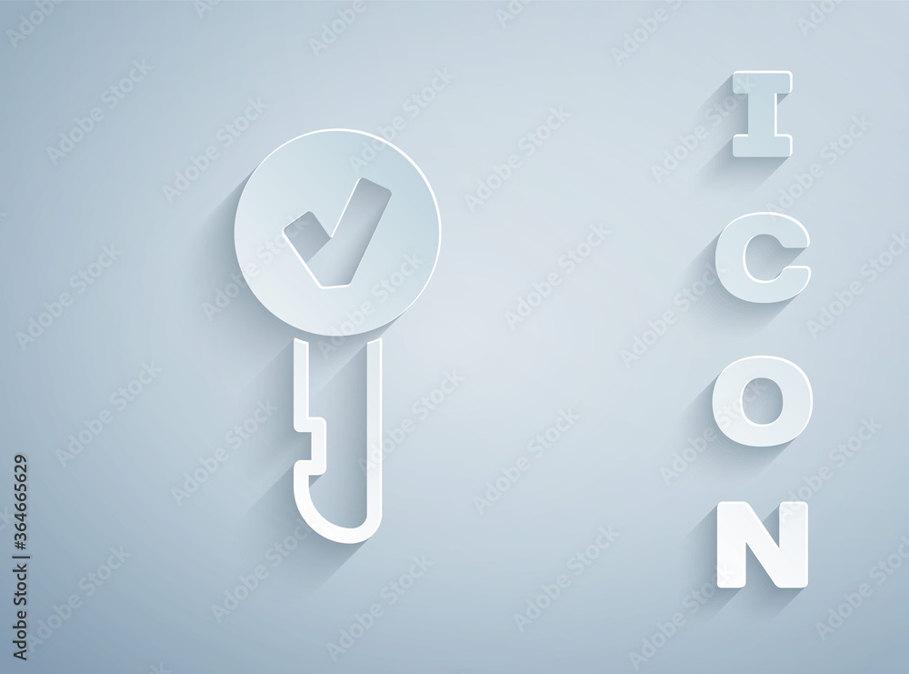 Paper cut Key icon isolated on grey background. Paper art style. Vector Illustration. Paper cut Key icon isolated on grey background. Paper art style. Vector Illustration.