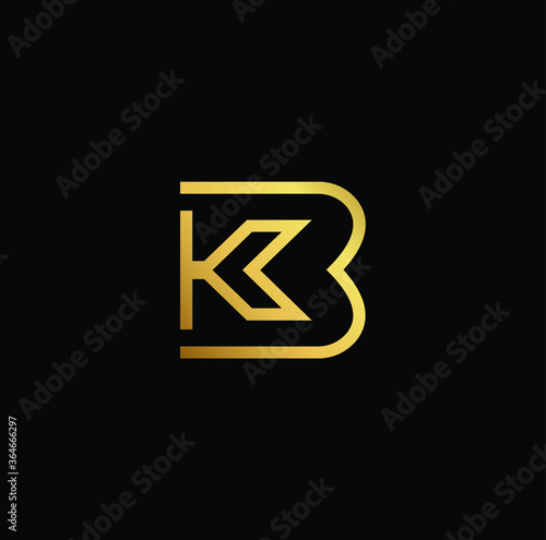 Minimal elegant monogram art logo. Outstanding professional trendy awesome artistic BK KB initial based Alphabet icon logo. Premium Business logo gold color on black background