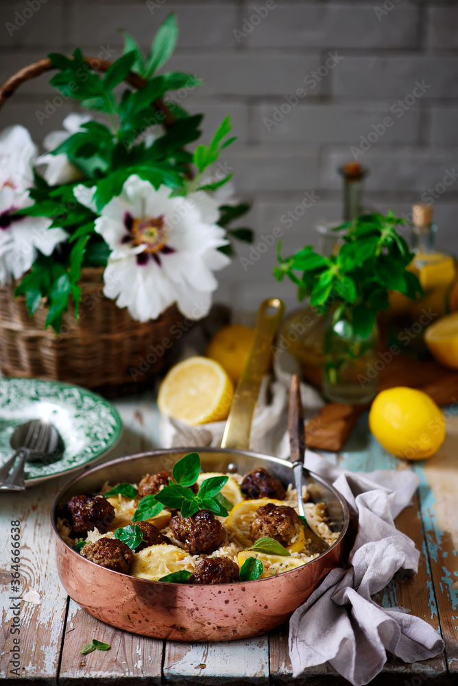 Greek Lamb Meatballs And Rice .style rustic Greek Lamb Meatballs And Rice .style rustic
