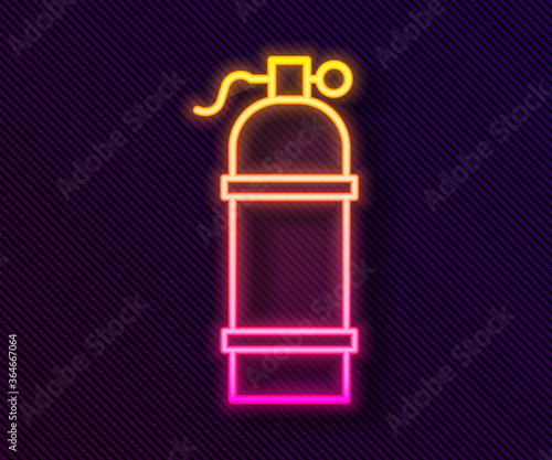 Glowing neon line Aqualung icon isolated on black background. Oxygen tank for diver. Diving equipment. Extreme sport. Sport equipment. Vector Illustration.
