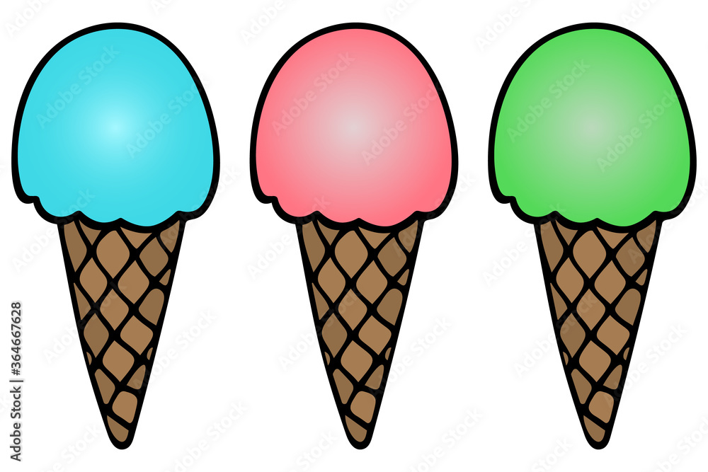 Ice cream. Set of vector illustrations. Sweetness on an isolated white background. Crispy waffle cone. Cartoon style. A collection of delicious refreshing desserts. Summer mood. Popsicle cone. Ice cream. Set of vector illustrations. Sweetness on an isolated white background. Crispy waffle cone. Cartoon style. A collection of delicious refreshing desserts. Summer mood. Popsicle cone.