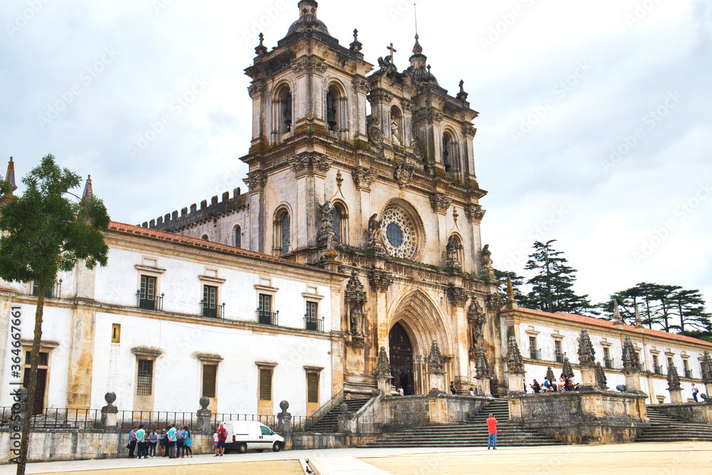 The facade of Monastery of Santa Maria d'Alcobaca (Alcobaca monastery) in Portugal, founded in Middle Ages