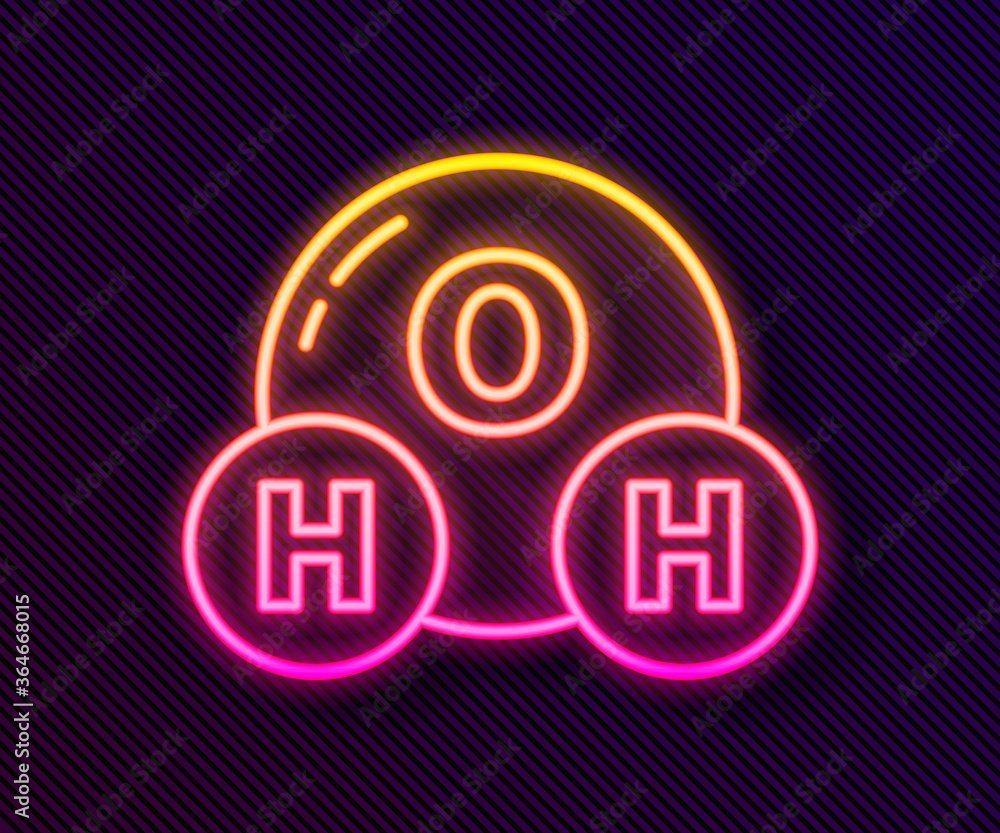 Glowing neon line Chemical formula for water drops H2O shaped icon isolated on black background. Vector Illustration. Glowing neon line Chemical formula for water drops H2O shaped icon isolated on black background. Vector Illustration.
